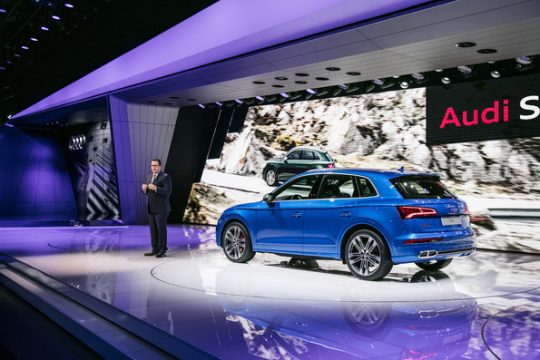 Dr. Dietmar Voggenreiter (Member of the Board of Management of AUDI AG for Marketing and Sales); next to the Audi SQ5 TFSI on the Geneva Motorshow 2017.