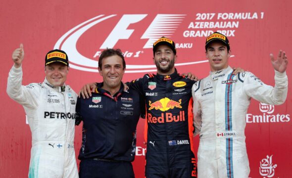 F1: Daniel Ricciardo vence o GP do Azerbaijão com Bottas em segundo e Stroll em terceiro