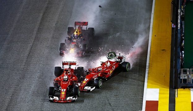 Max Verstappen provocou o acidente que envolveu o seu próprio carro, as duas Ferraris e a McLaren de Fernando Alonso. Foto: Divulgação