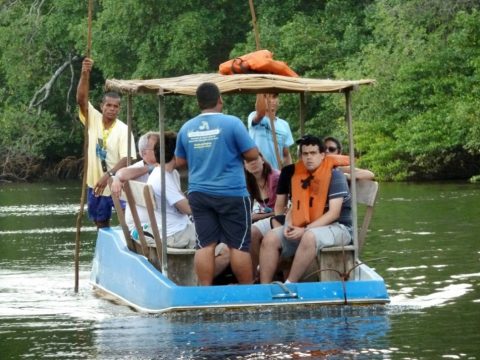 A visitação ao peixe boi é realizada em barcos sem motor para não correr o risco de machucar os animais. Foto: Amauri Yamazaki