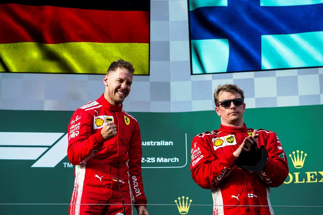 Ferrari começa com o pé direito com a vitória de Vettel e o terceiro lugar de Raikkonen. Foto: Ferrari