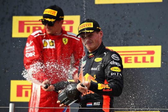 Max Verstappen of Netherlands and Red Bull Racing celebrates on the podium during the Formula One Grand Prix of France at Circuit Paul Ricard on June 24, 2018 in Le Castellet, France. (Photo by Mark Thompson/Getty Images) // Getty Images / Red Bull Content Pool // AP-1W2W93KH12111 // Usage for editorial use only // Please go to www.redbullcontentpool.com for further information. //