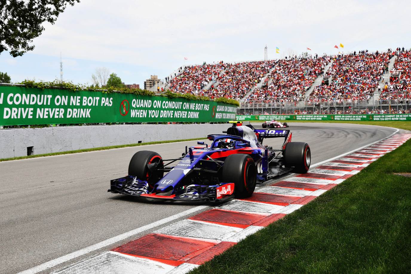 Pierre Gasly of France and Scuderia Toro Rosso driving the (10) Scuderia Toro Rosso STR13 Honda on track during the Canadian Formula One Grand Prix at Circuit Gilles Villeneuve on June 10, 2018 in Montreal, Canada. (Photo by Mark Thompson/Getty Images) // Getty Images / Red Bull Content Pool // AP-1VXF6ZW791W11 // Usage for editorial use only // Please go to www.redbullcontentpool.com for further information. //