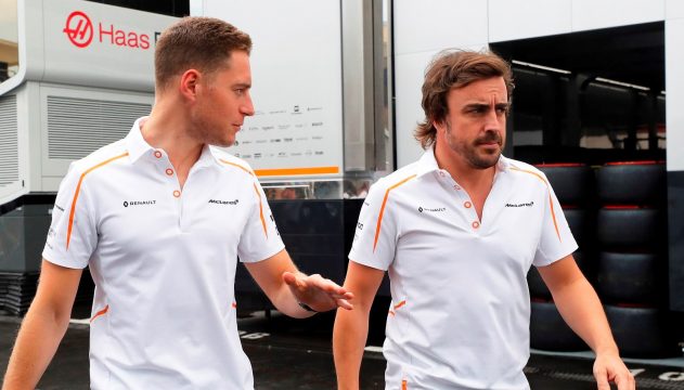 Circuit Paul Ricard, Le Castellet, France. Saturday 23 June 2018. Stoffel Vandoorne, McLaren, with Fernando Alonso, McLaren. Photo: Steven Tee/McLaren ref: Digital Image _2ST5182